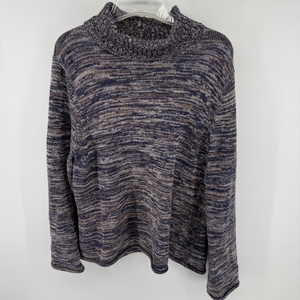 Jeanne Pierre Womens XL Mock Neck Sweater Blue Grey Space Dye‎ 100% Cotton Knit